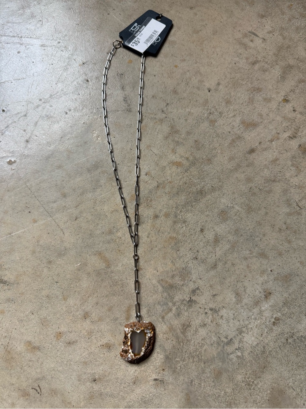 Natural Agate Slice Pendant Necklace - Brown and Silver